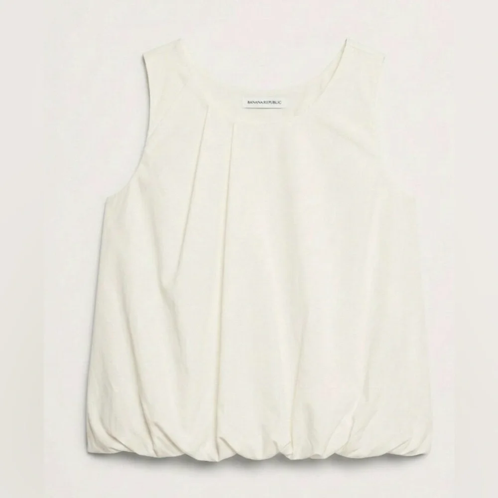 Banana Republic Cream Cotton Poplin Bubble Tank, size Large - Picture 2 of 6